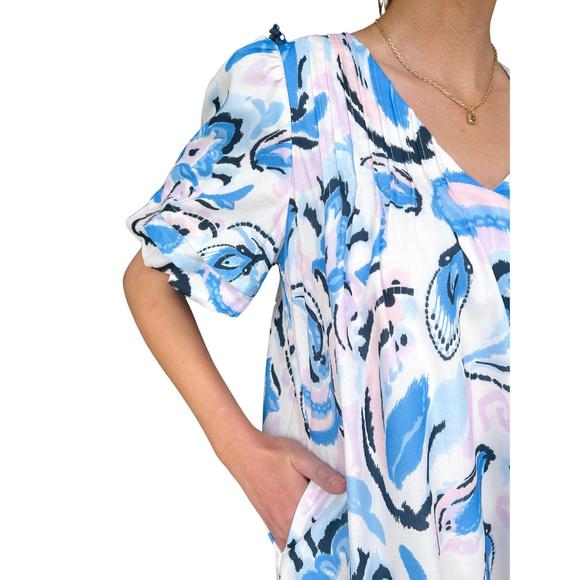 NEW JOY JOY pleated puff sleeve dress in summer pais - Picture 2 of 2